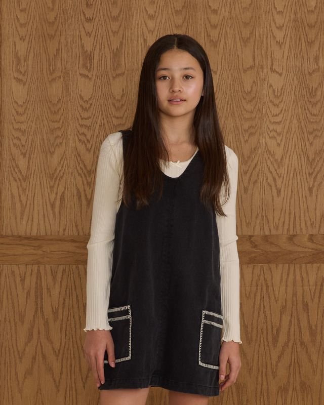 Tween Washed Black Overall Dress