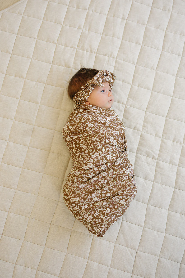 Brown Floral Bamboo Swaddle