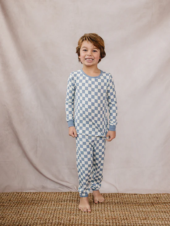 Blue Checkered Bamboo Cozy Set
