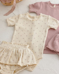 Mauve Ditsy Waffle Short Sleeve Bodysuit