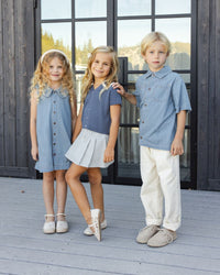 Railroad Stripe Pleated Denim Skirt