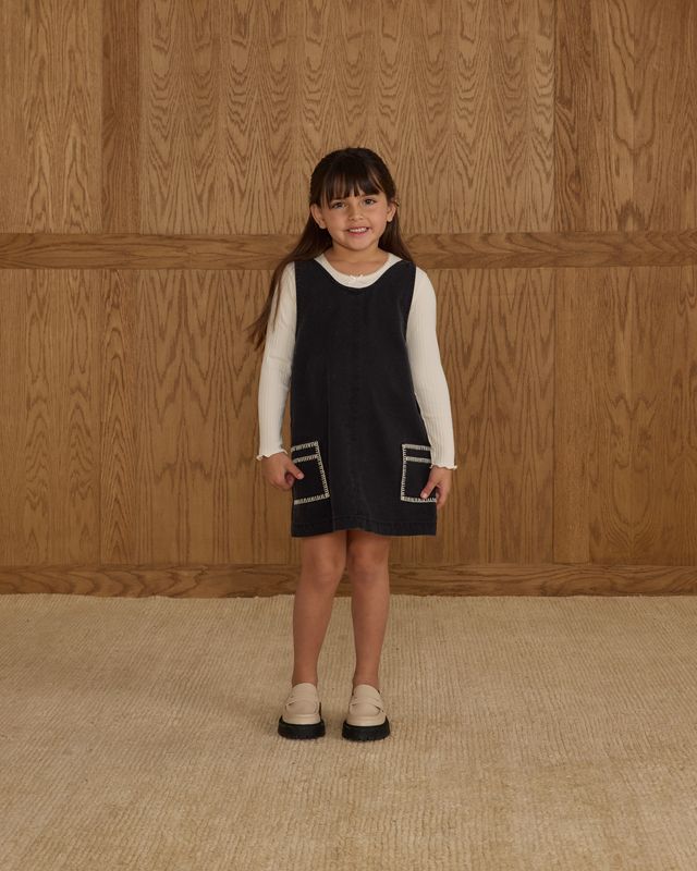 Black Stitched Overall Dress