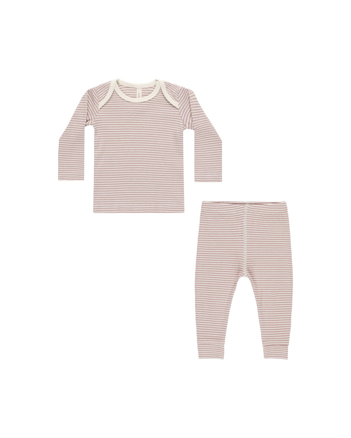 Mauve Stripe Ribbed Tee + Legging Set