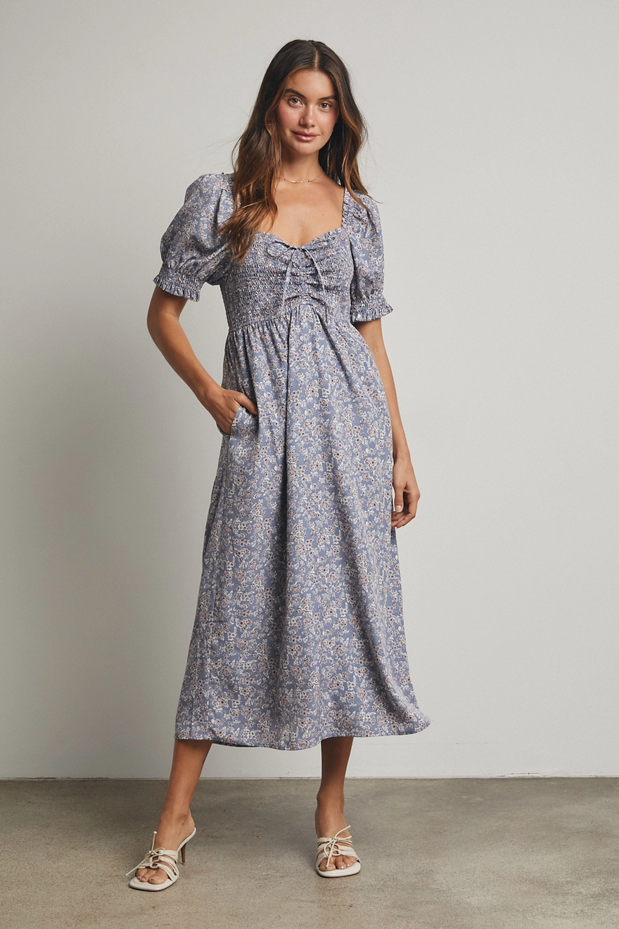 slim fit dress slacks Baltic Born Womens Spell Boho Midi Dress | Blue + Peach Floral main image 0