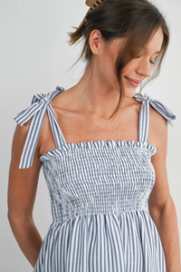 Denim Stripe Smocked Maternity Top