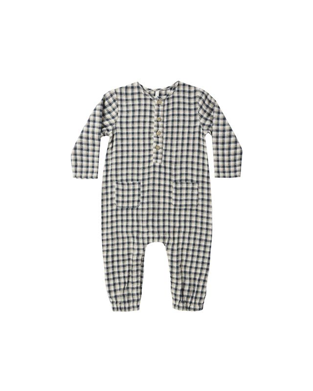 Navy Check Woven Jumpsuit