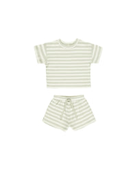 Mint Stripe Waffle Tee + Short Set