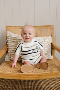 Sage + Navy Stripe Knit Short Set