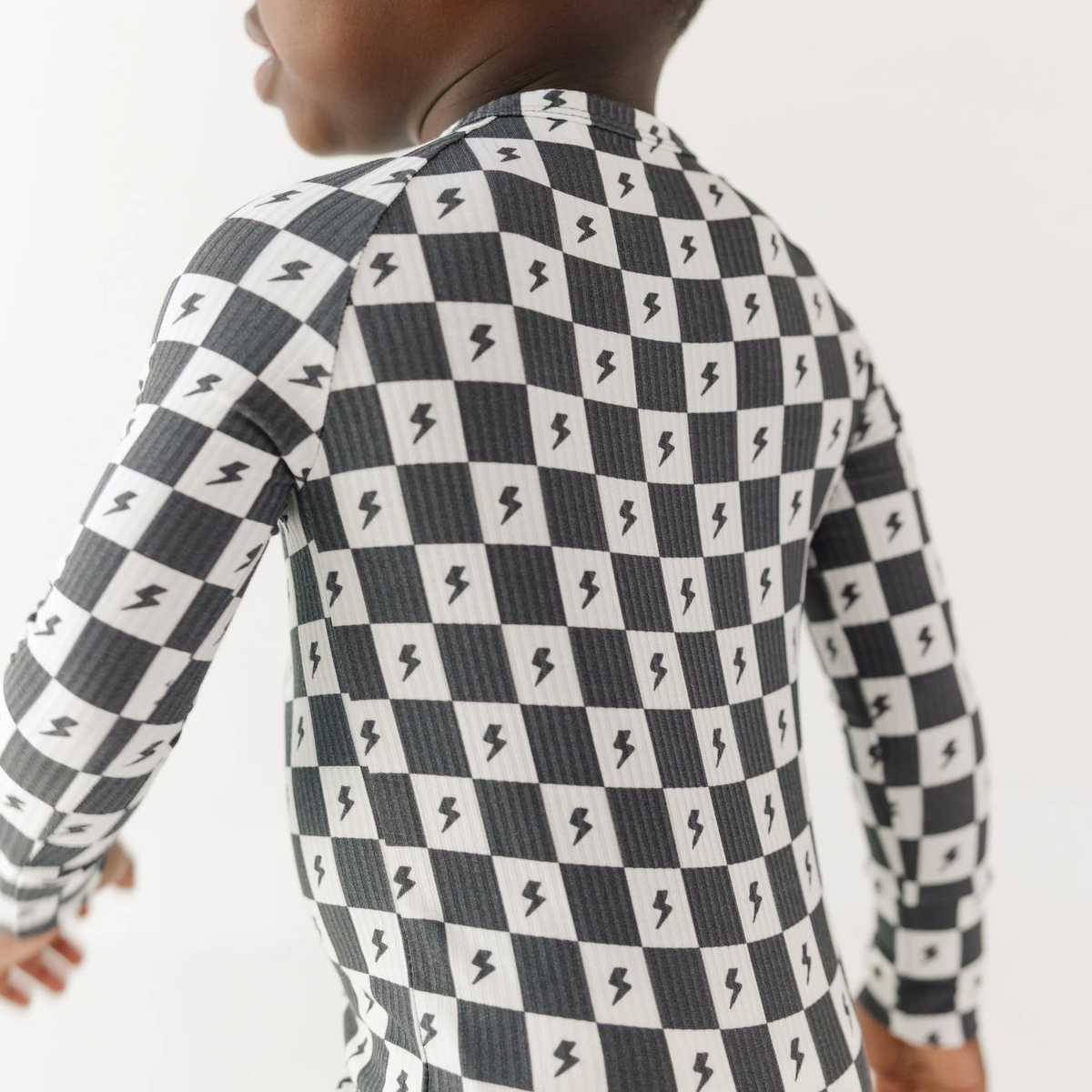 Checkered Lightning Bolt Small Ribbed Zip Romper