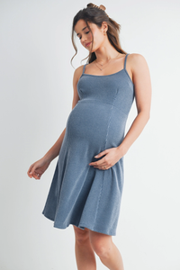 Denim Ribbed Maternity Skater Dress