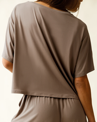 Taupe Aria Bamboo Cropped Short Sleeve Top