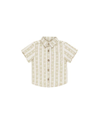 Palm Stripe Collared Short Sleeve Shirt