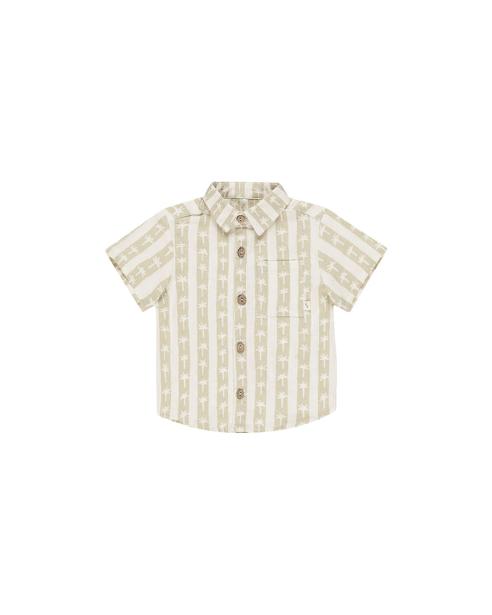 Palm Stripe Collared Short Sleeve Shirt