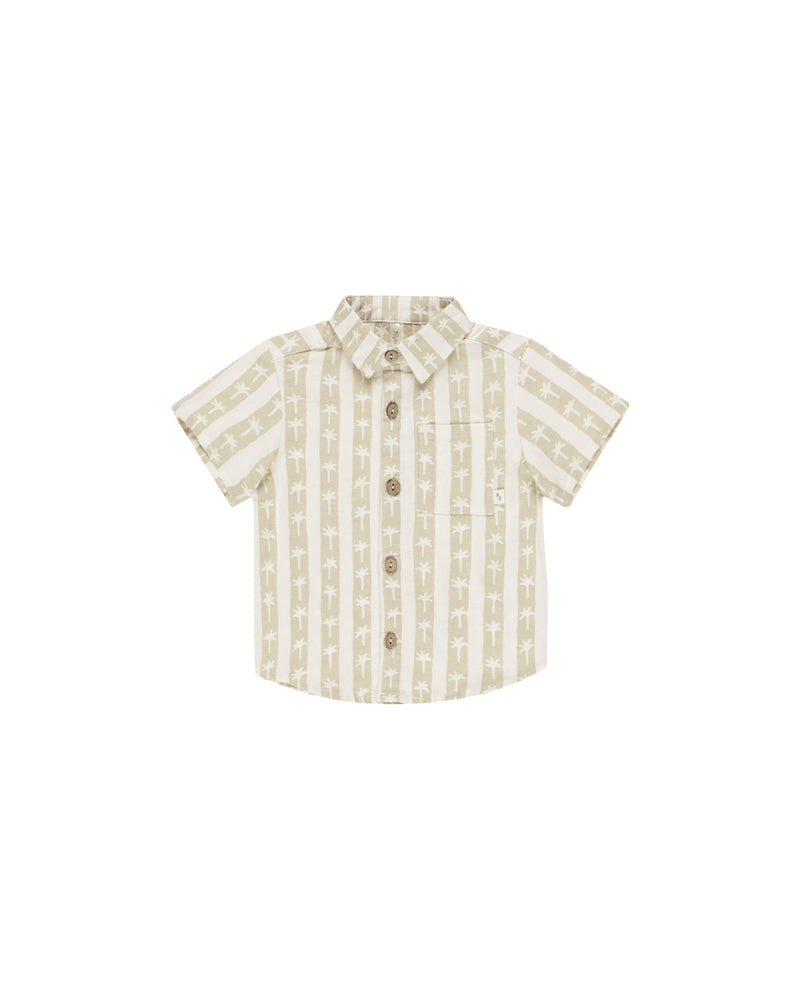 Palm Stripe Collared Short Sleeve Shirt