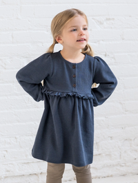 Navy Waffle Ruffle Dress