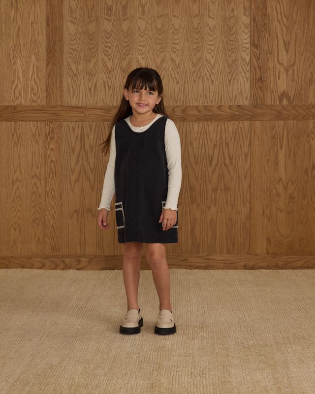 Black Stitched Overall Dress