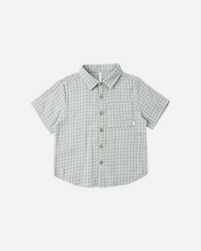 Green Gingham Collared Short Sleeve Shirt