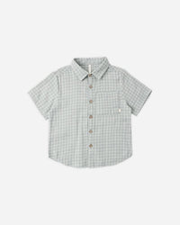 Green Gingham Collared Short Sleeve Shirt