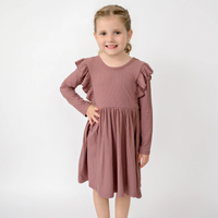 Plum Small Ribbed Ruffle Long Sleeve Dress