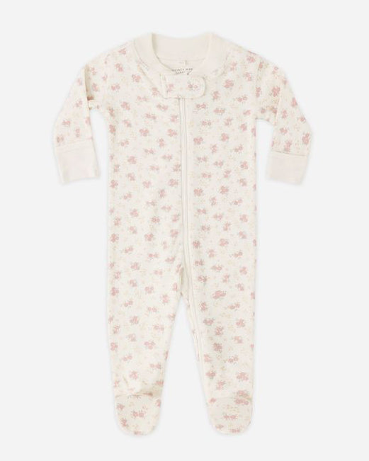 Baby onesie with floral pattern on a white background