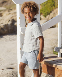Green Gingham Collared Short Sleeve Shirt