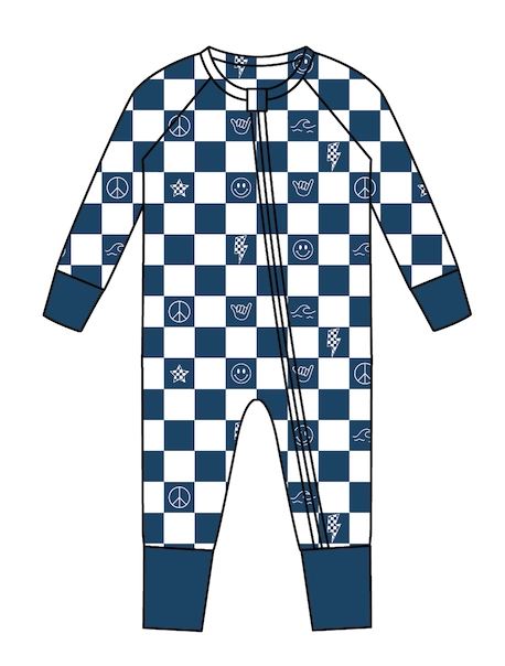 Blue Check It Out Bamboo Pajama Sleeper