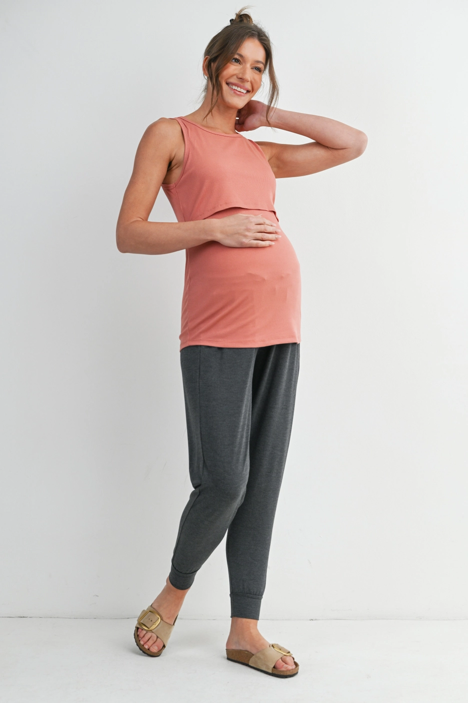 Coral Maternity + Nursing Layered Tank Top