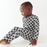 Checkered Lightning Bolt Small Ribbed Zip Romper