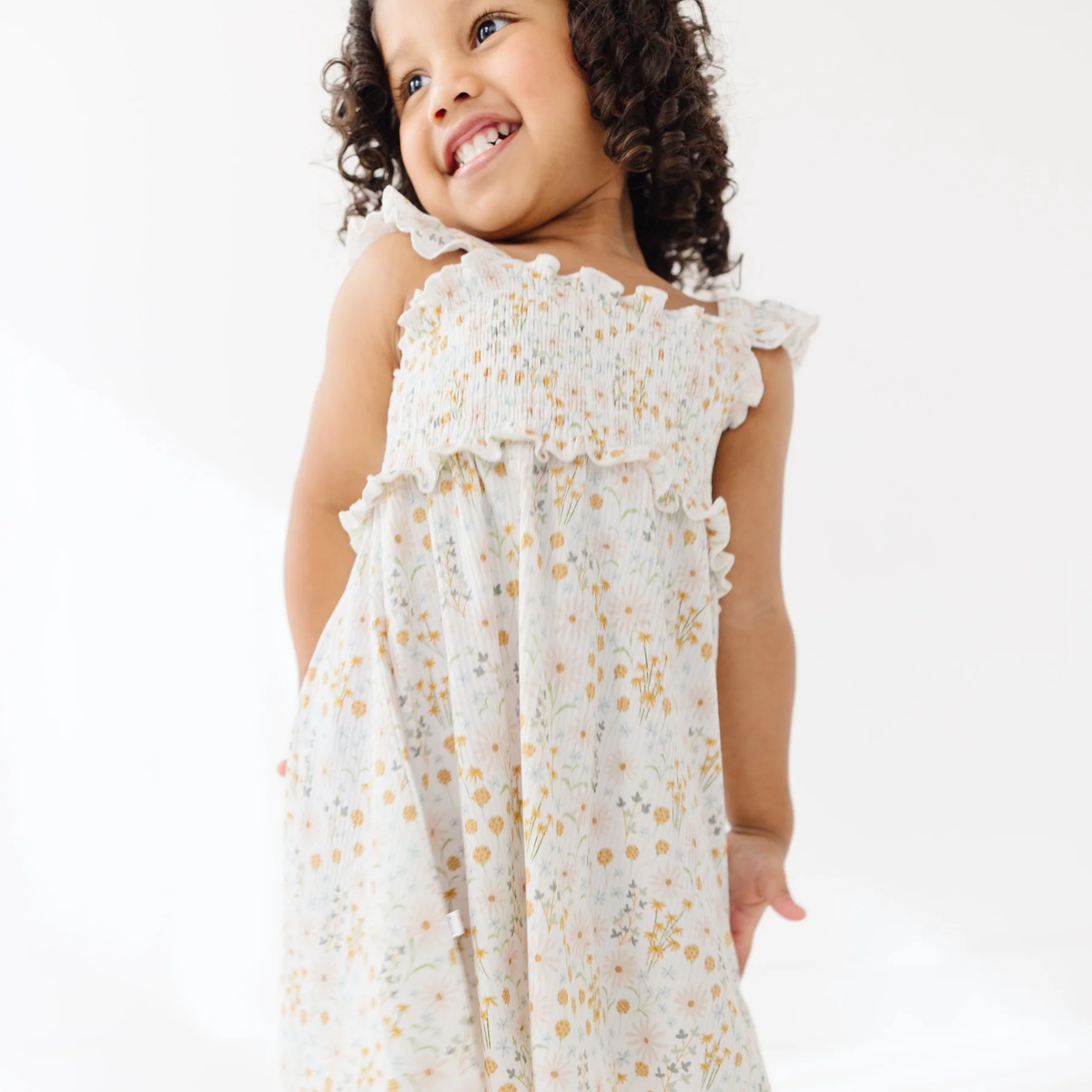 Whimsical Floral Bamboo Flutter Sleeve Dress