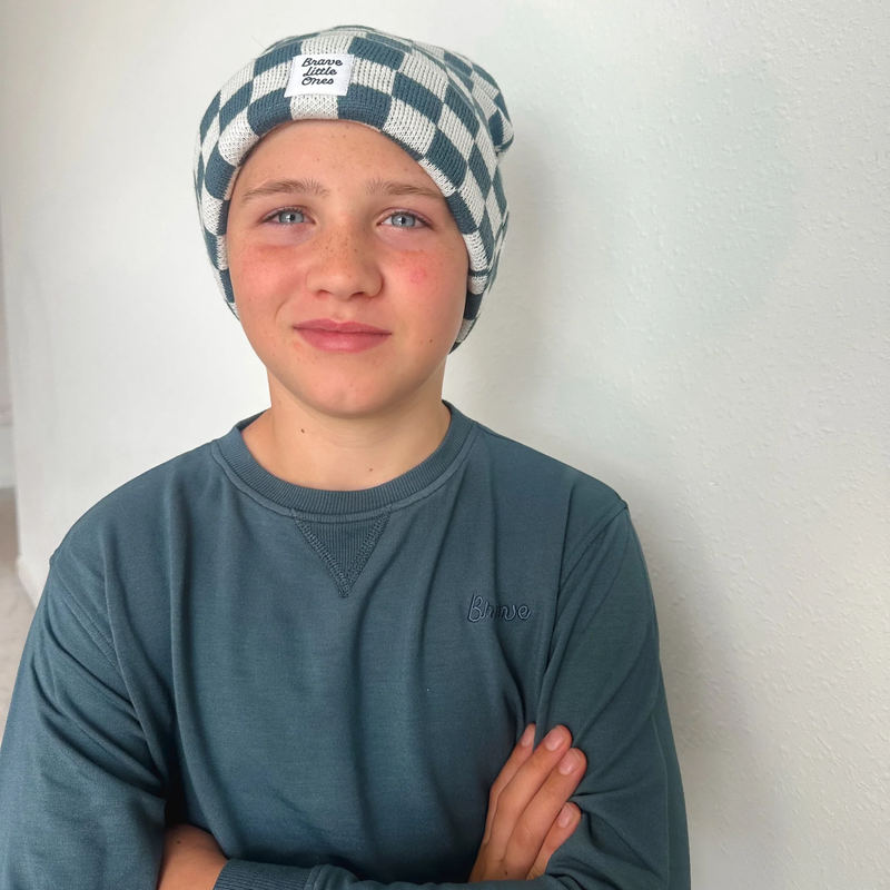 Dark Steel Blue Checkered Beanie
