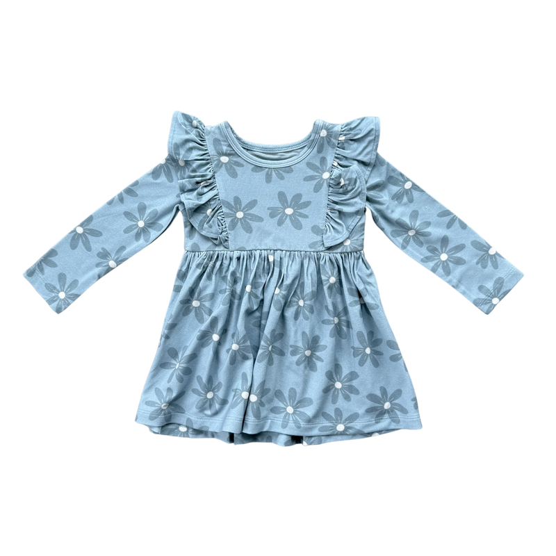 Blue Daisy Bamboo Ruffle Dress