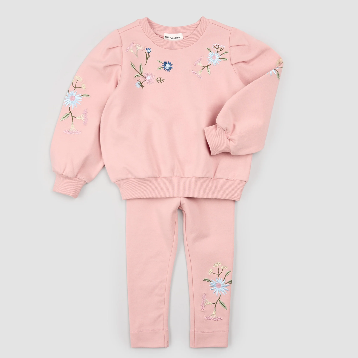 Pink Floral Embroidered Pullover + Legging Set