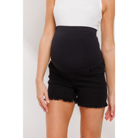 Black Frayed Maternity Denim Shorts