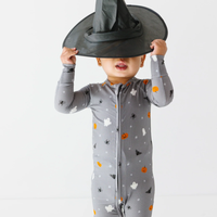 Halloween Boo Crew Small Ribbed Zip Romper