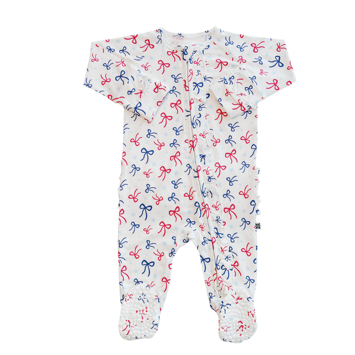 Red, White & Bow Bamboo Ruffle Sleeper
