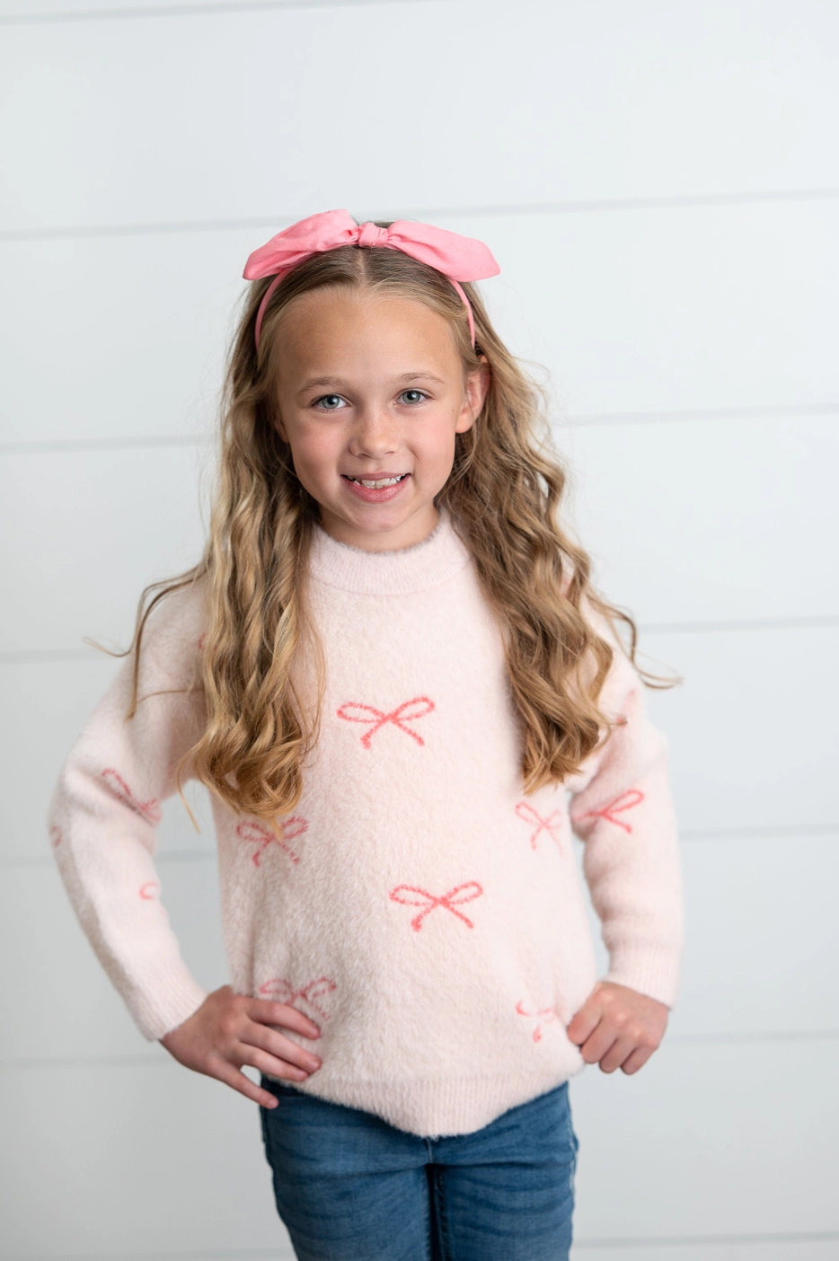 Fuzzy Pink Bow Sweater