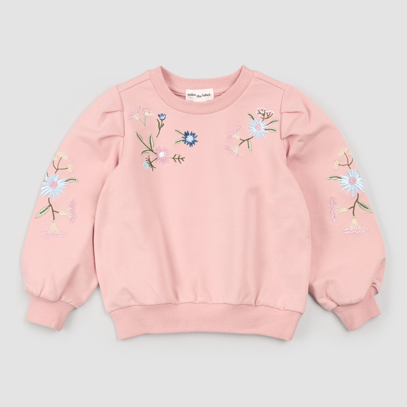 Pink Floral Embroidered Pullover + Legging Set