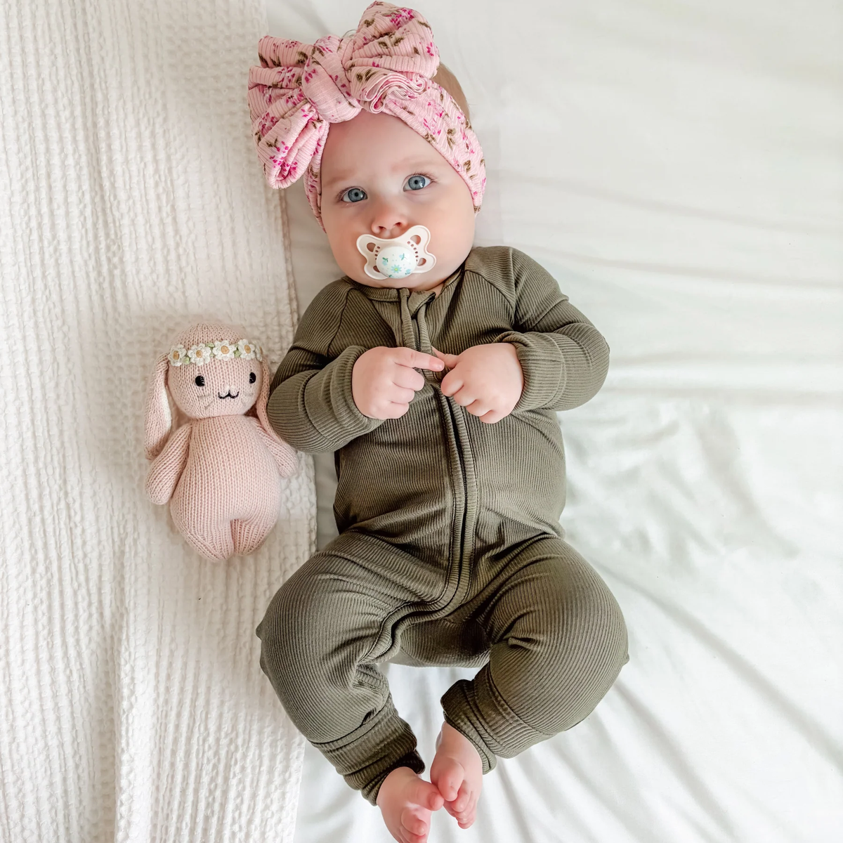 Olive Small Ribbed Zip Romper