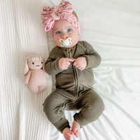 Olive Small Ribbed Zip Romper