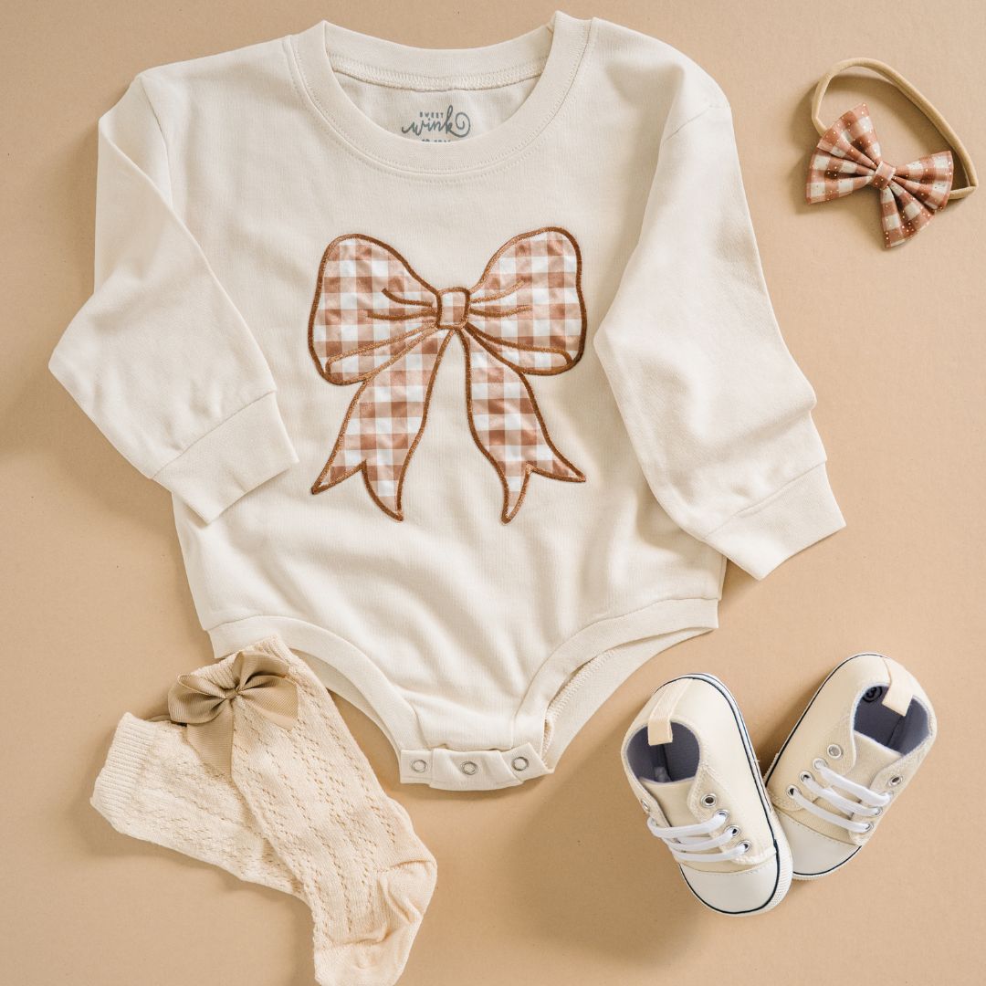 Gingham Bow Patch Romper