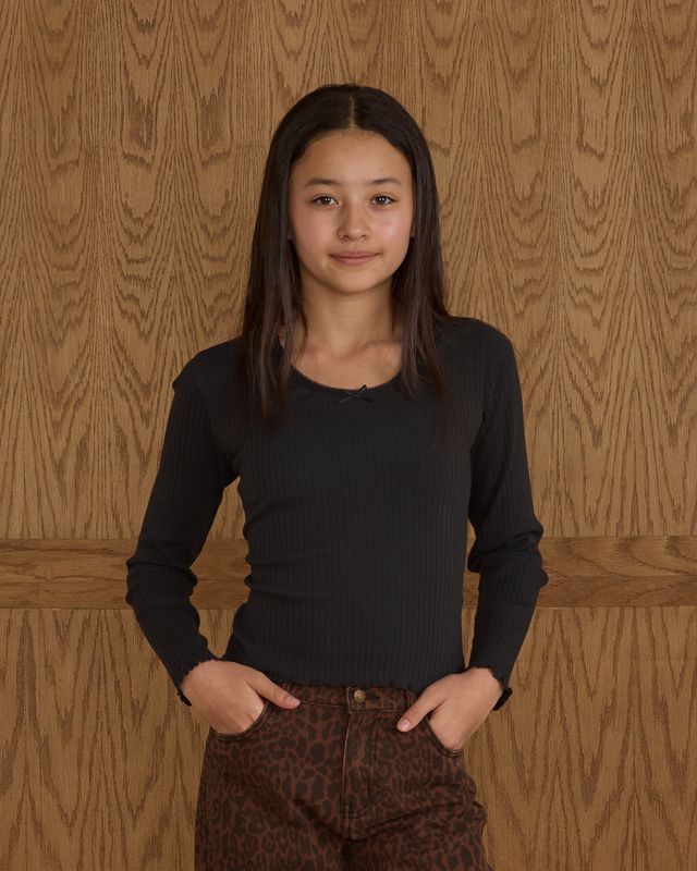 Tween Black Ribbed Long Sleeve