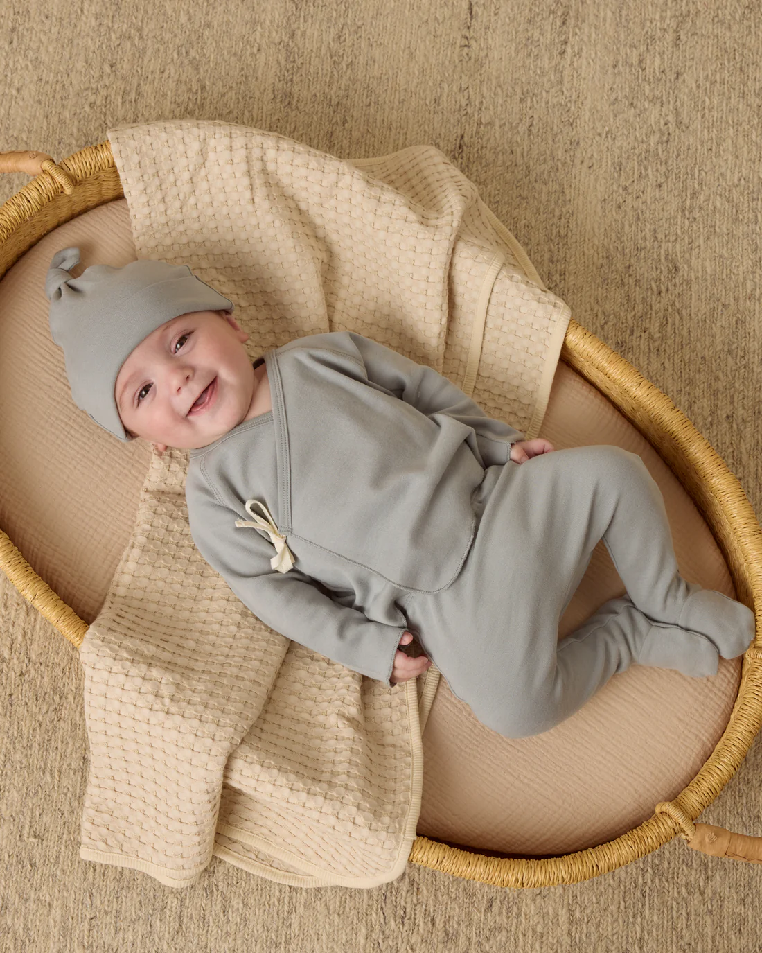 Steel Blue Wrap Top + Footed Pant Set