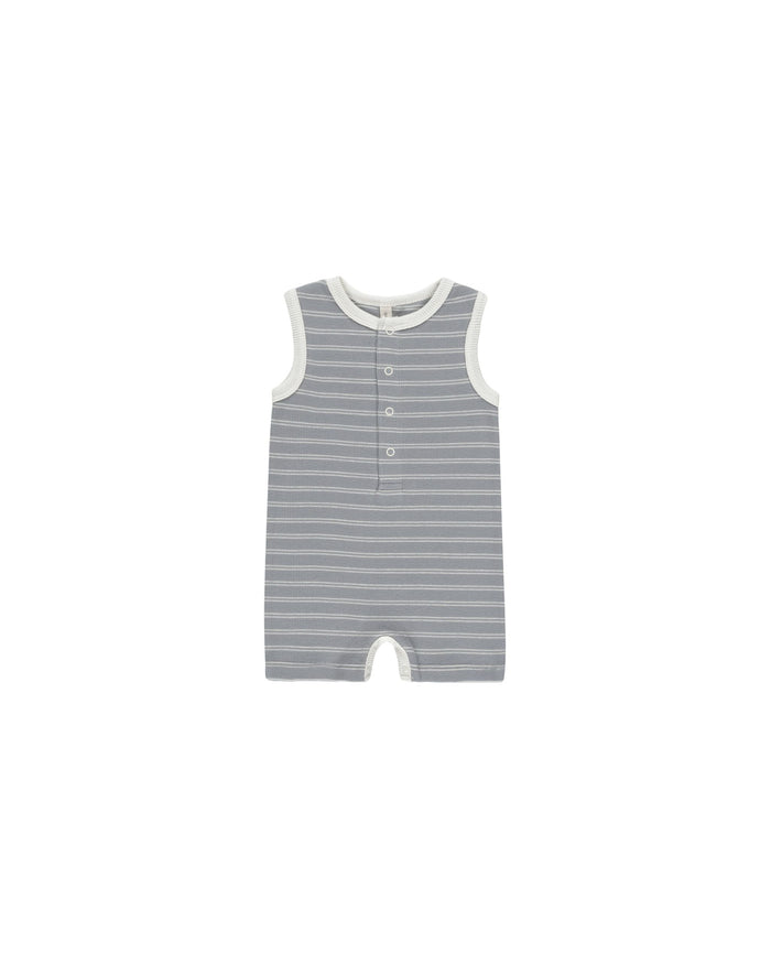 Blue Pinstripe Ribbed Henley Romper