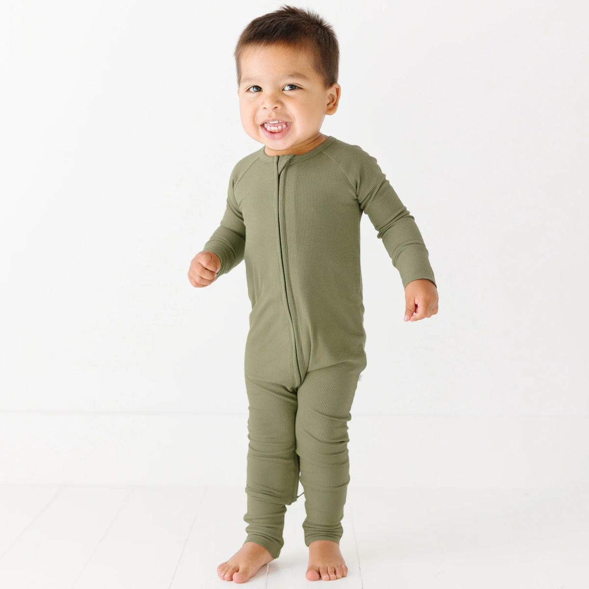 Olive Small Ribbed Zip Romper