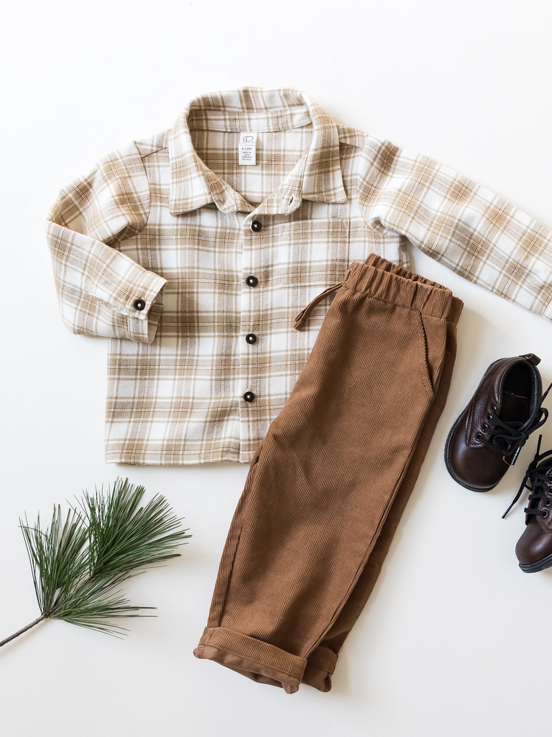 Latte Plaid Flannel Button Down