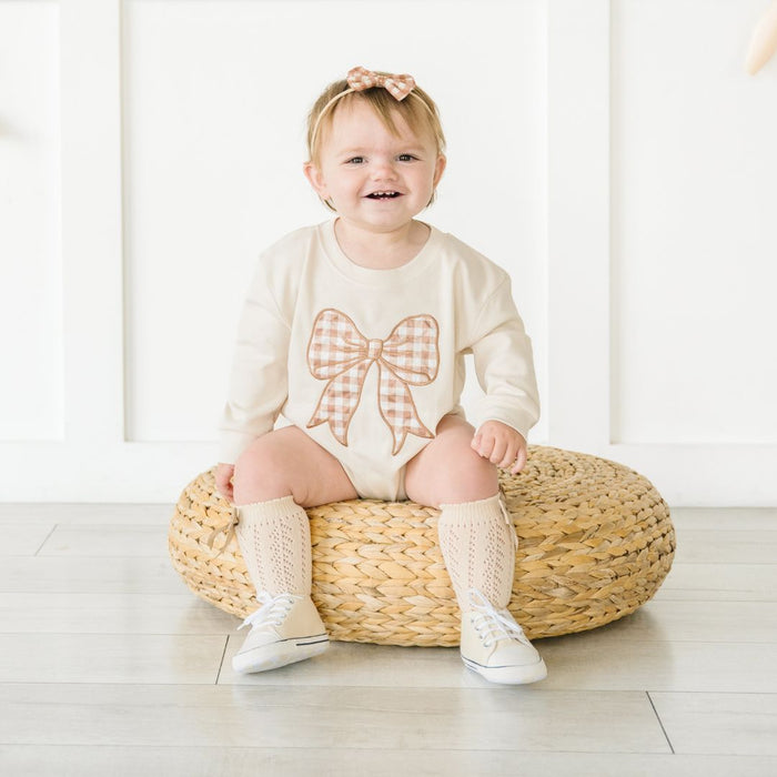 Gingham Bow Patch Romper
