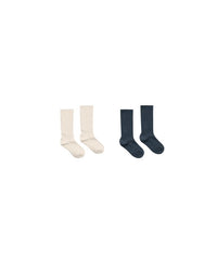 Natural + Navy Ribbed Socks