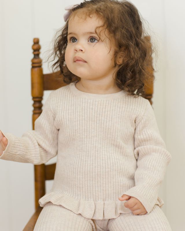 Oatmeal Rib Knit Peplum Top