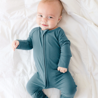 Midnight Teal Small Ribbed Zip Romper