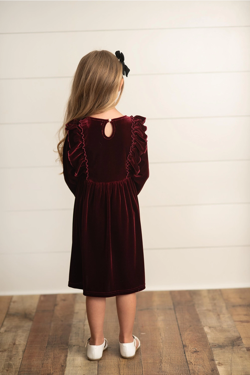 Burgundy Ruffle Velvet Dress